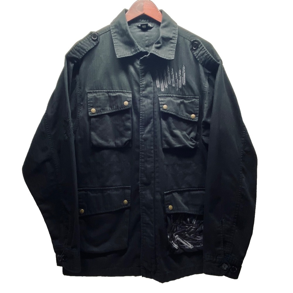Artful Dodger Revolution Jacket Men's XL Black Full Zip Military Streetwear Y2K